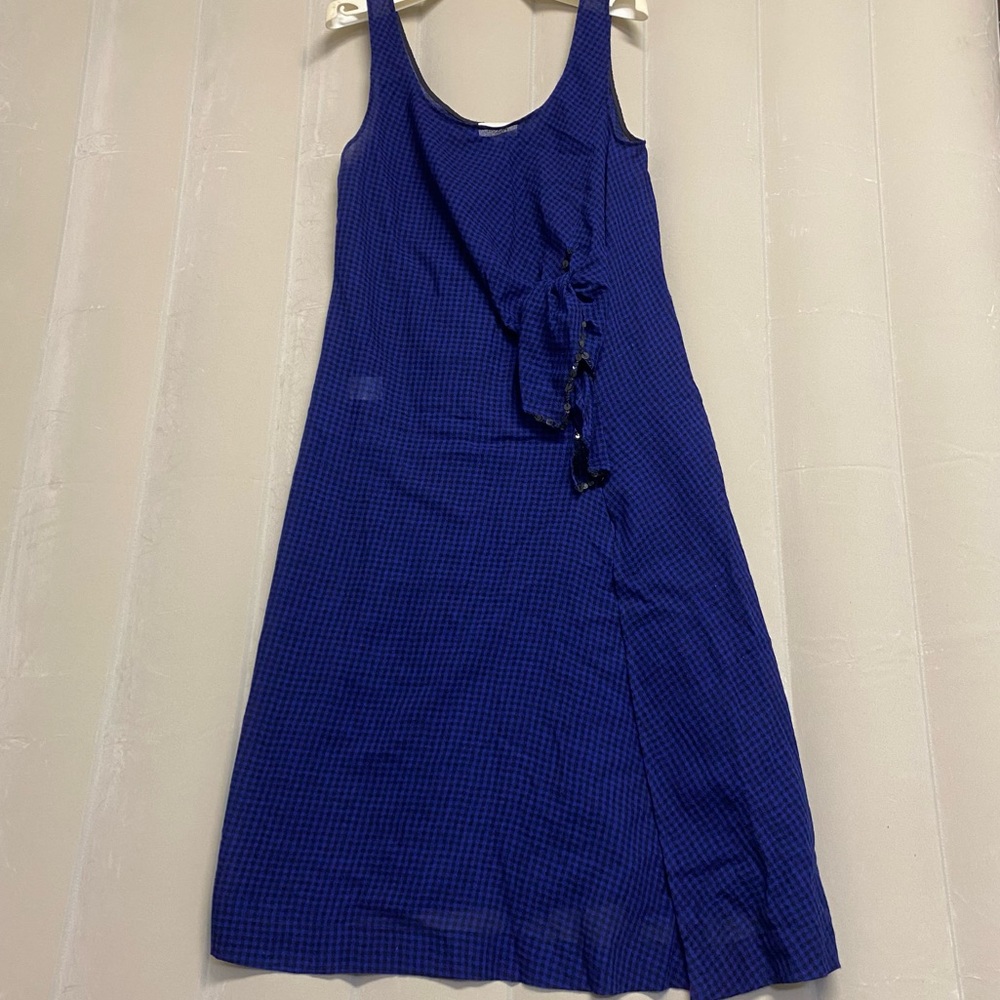 Isa Arfen Women’s Dress Size 12 Wrap Midi 100% Wool Checkered UK Designer Luxury